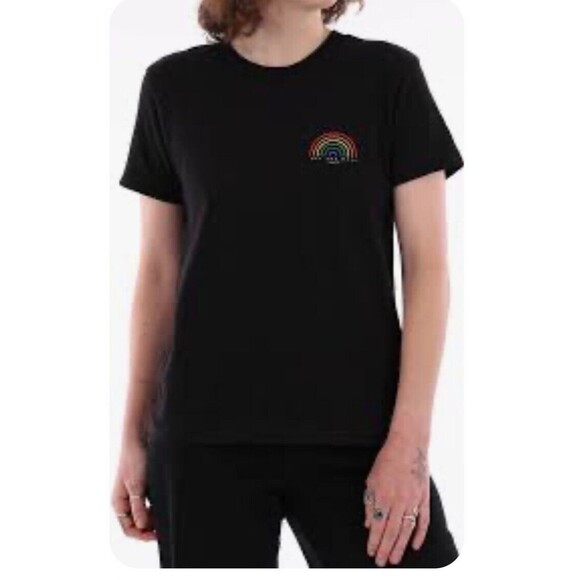 Vans Tops - Vans Women’s Black T-Shirt With Pride Rainbow On Chest Short Sleeves Size XL